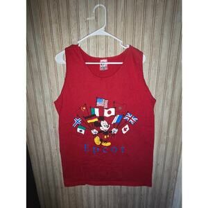 Vintage 90s Disney EPCOT Mickey Red Cotton Tank Top Flags Size Large Made IN USA